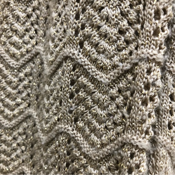 Daisy Fuentes W Size L Tan Long Sleeve Chevron Scalloped Stripe Print Sweater - Picture 6 of 7